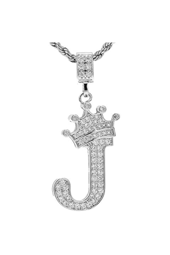 A-Z Letters Necklace Crown Necklace for Men Women 18K Gold Plated Letters Pendants with 23'' Chain Hip Hop Alphabet Name Jewelry Mom Gifts