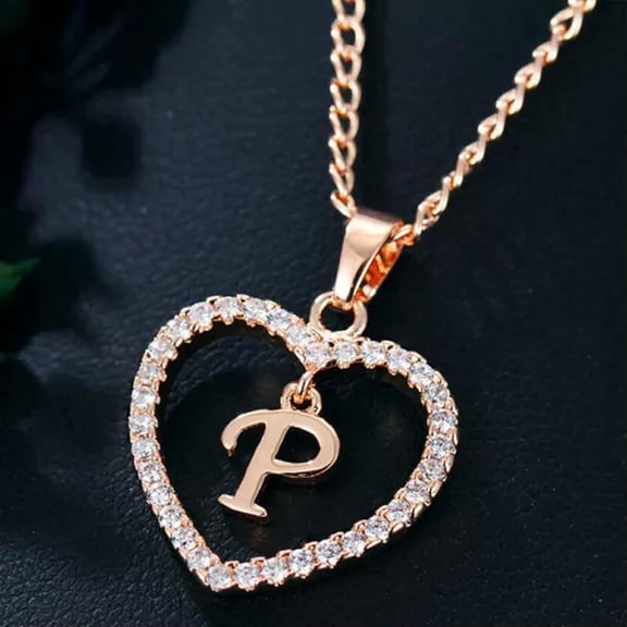A-Z Professional Rose Gold Heart Alphabet Letter Necklace Initial Name Pendant Chain Choker-P[w616]