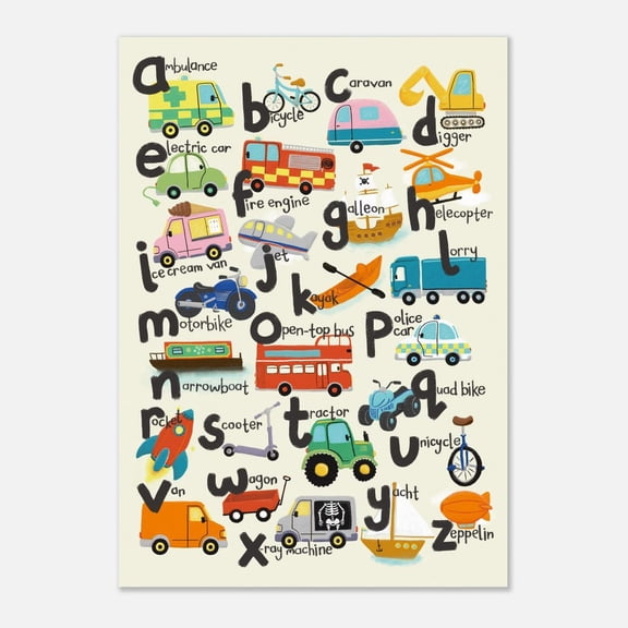 A-Z Transport Alphabet Wall Art Print, Unframed Paper Poster 8x10in