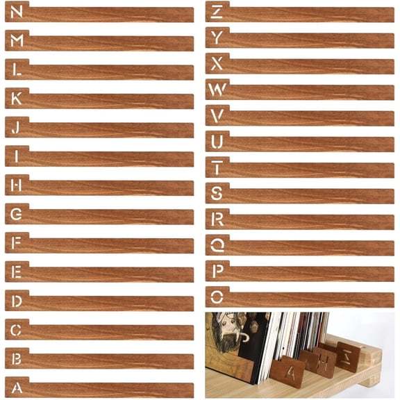 A-Z Wooden Record Dividers (26-Piece Set) - Alphabetical Organizers for Vinyl, CD, DVD & Book Collections