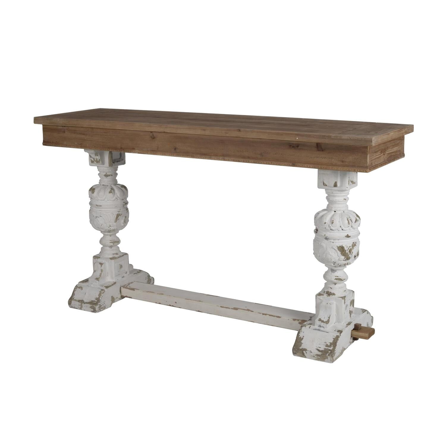 Vintage Whitewashed Mirrored Fir Wood Buffet Table