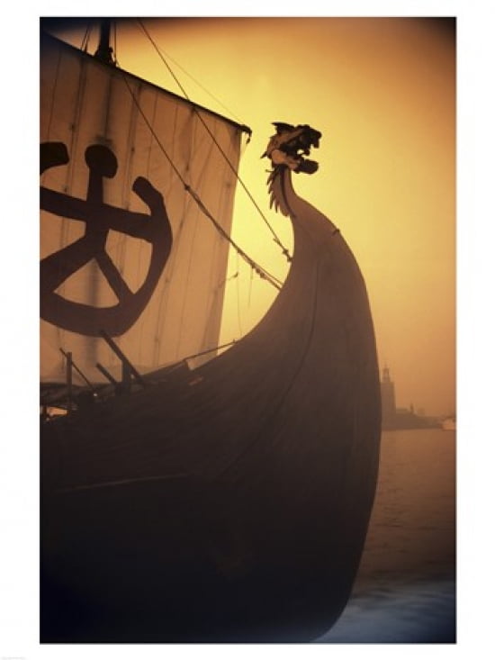 A ancient Viking Ship Sweden Canvas Art - (18 x 24)