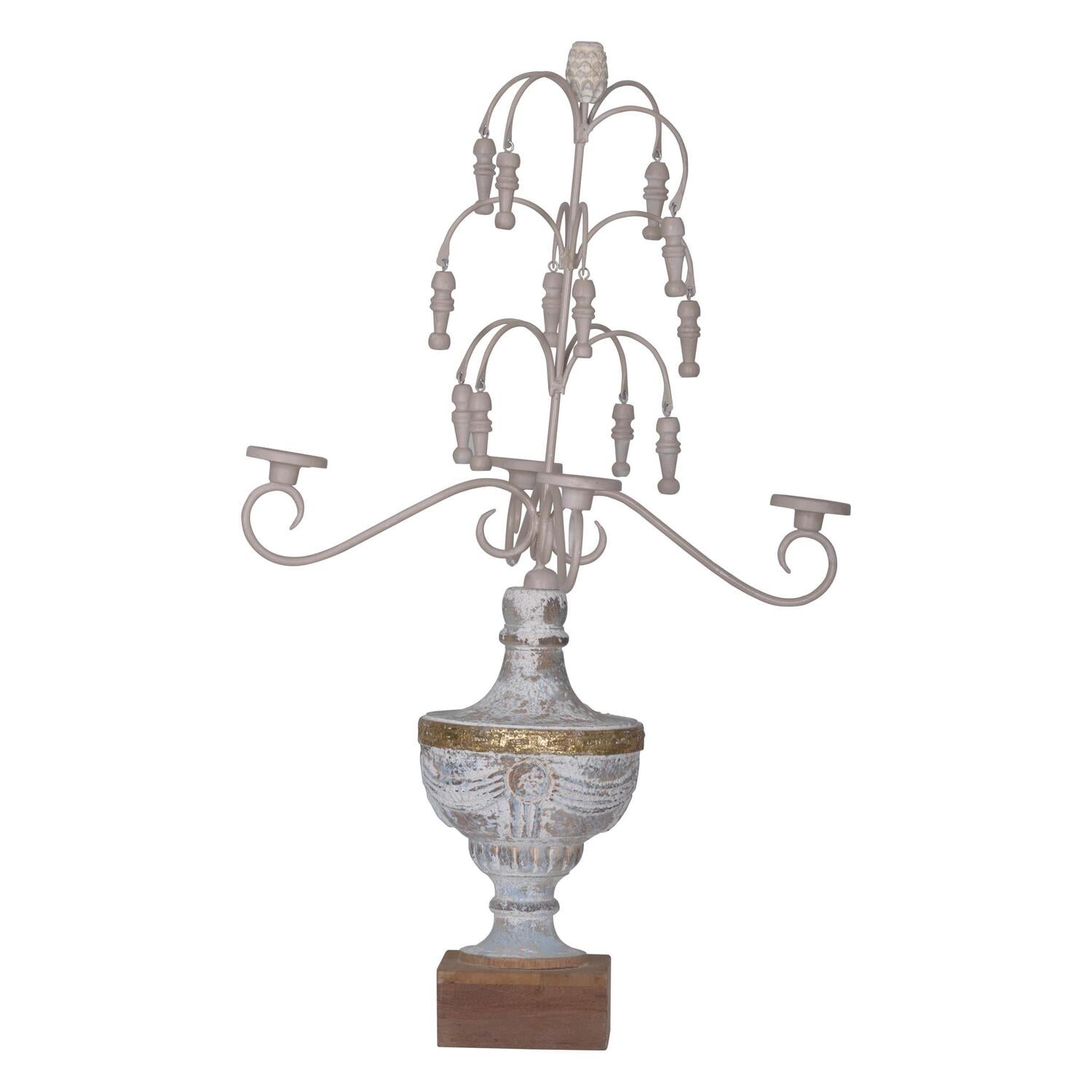 Antique White Ceramic and Wood Vintage Candelabra