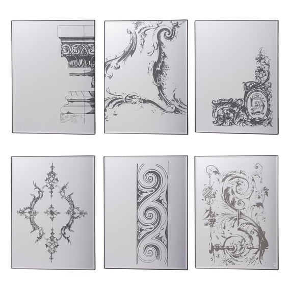 A and B Home A&B Home Black 20-inch Antique Mirror Glass with Designs (Set of 6)