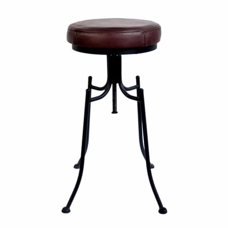 Round Leatherette Upholstered Metal Bar Stool, Black- Saltoro Sherpi