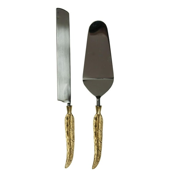 A and B Home A&B Home Enchanted Silver and Gold Cake Server in Box (Set of 2)