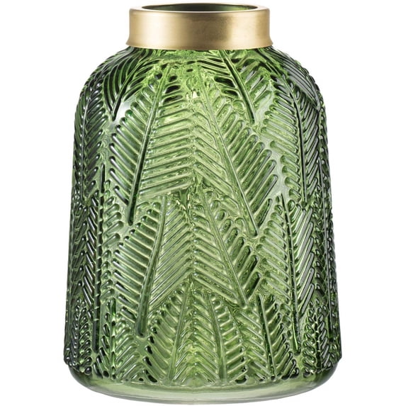A&B Home Green Glass Vase with Leaf Pattern Texture 5.9" x 5.9" x 7.9"