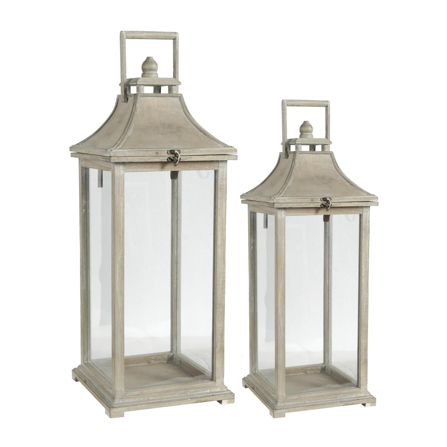 Tall Whitewood Hanging Garden Candle Lanterns, Set of 2