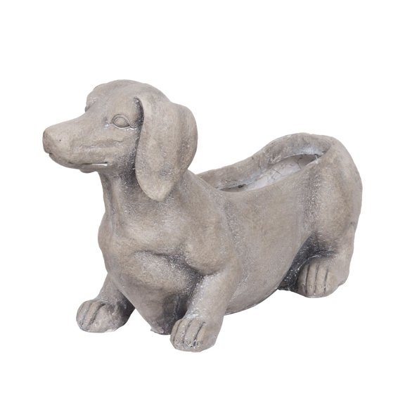 Gray Cement Dog Planter Indoor Outdoor Dcor Sitting Dachshund Weiner Dog Design Herb Garden Succulents Cute Cement Flower Pot 20" x 7" x 12"