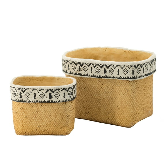 A and B Home A&B Home Natural Geometric Rectangular Planter with Black and White Details (Set of 2)
