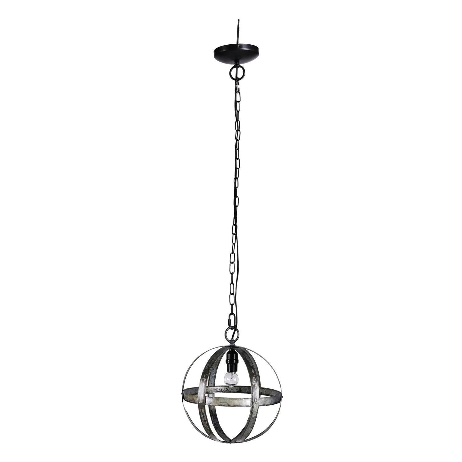 Black Iron Industrial Globe Pendant Light with Chain