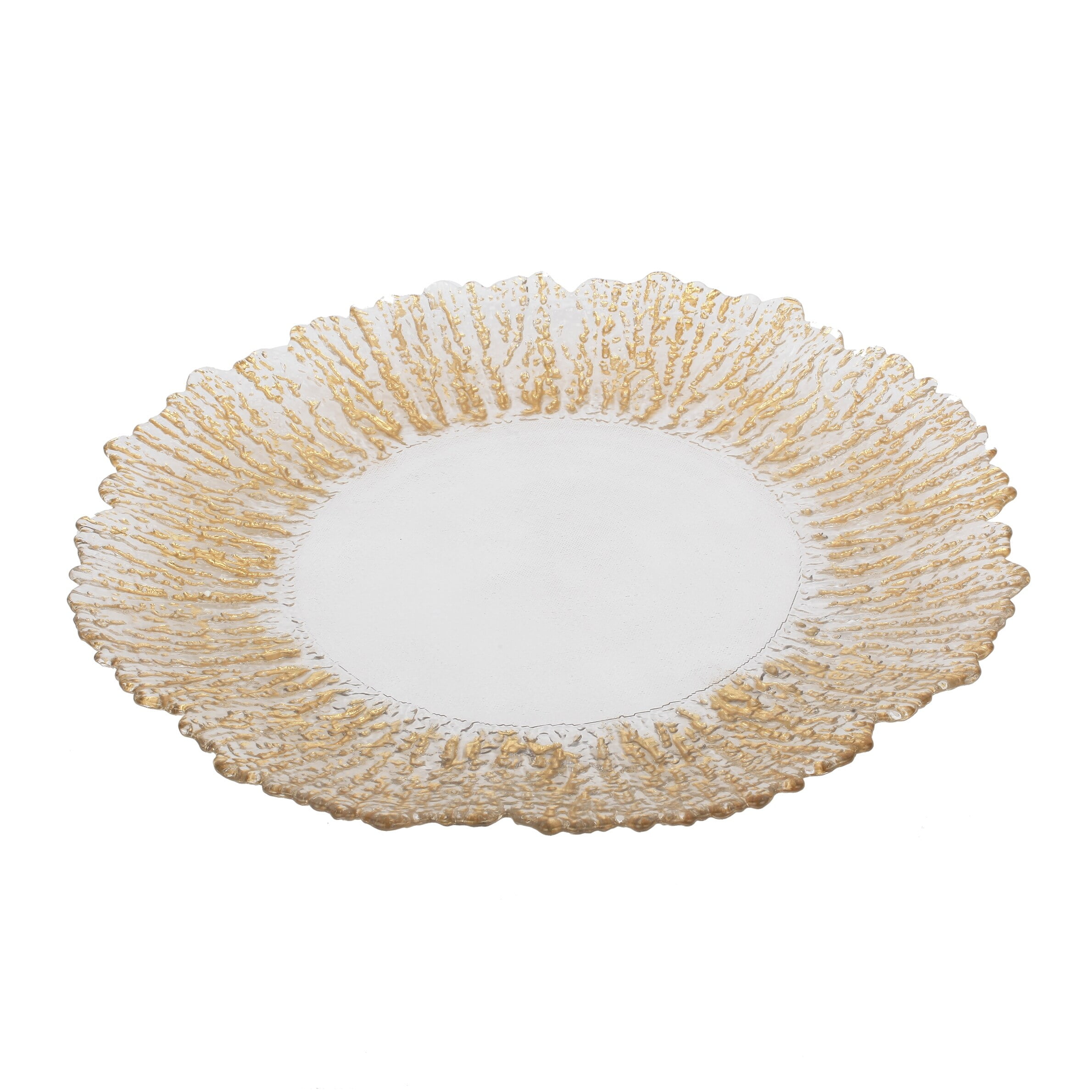 Gold and White Round Glass Decorative Plate with Textured Edge