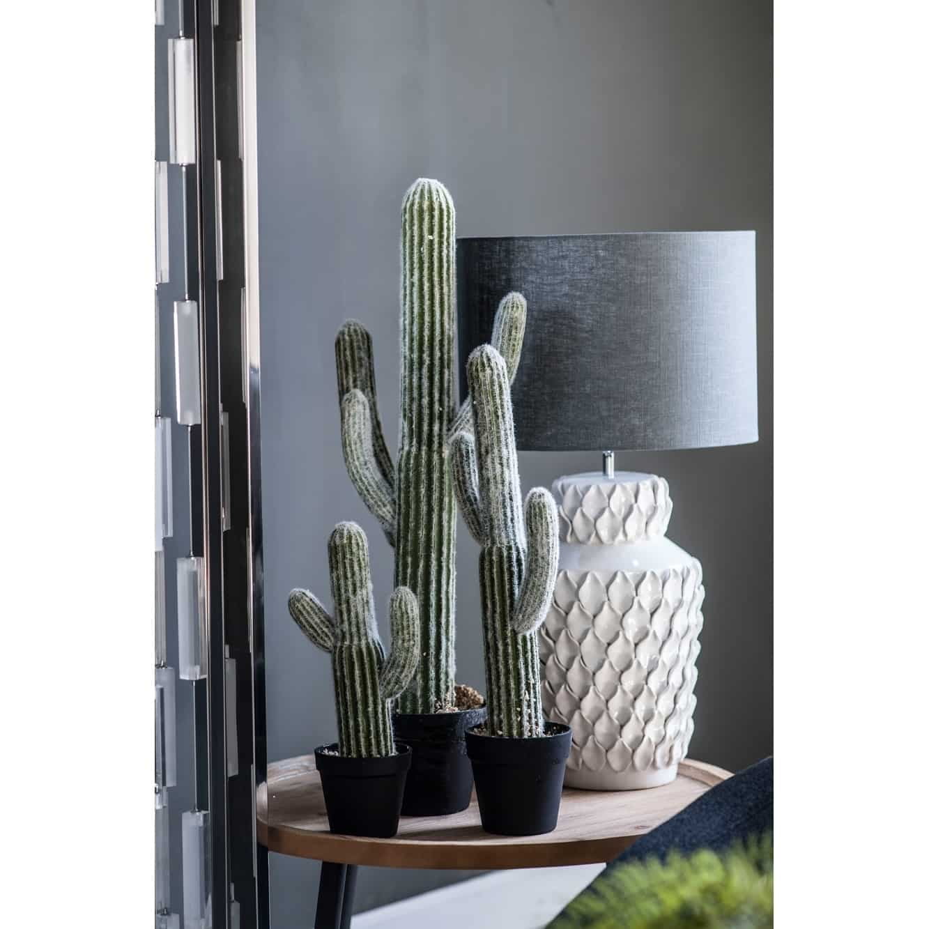24.5-inch Green and White Faux Saguaro Cactus in Black Pot
