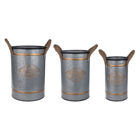 A and B Home Huxley Grey Metal Decorative Buckets (Set of 3)