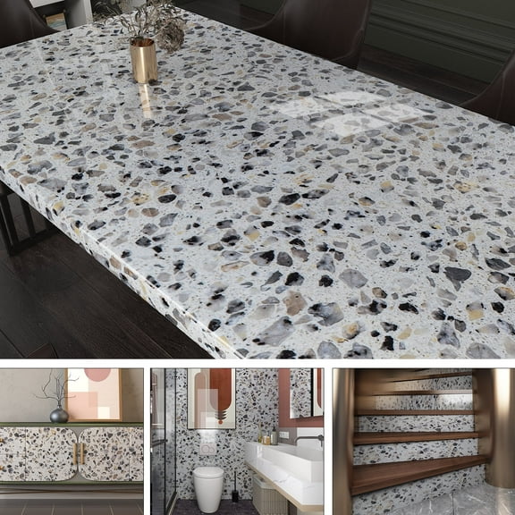 A-b-cil Grey Terrazzo Contact Paper 197"X15.8" Glossy Granite Look Contact Paper Self Adhesive Waterproof Marble Effect Wallpaper Repair Covers Kitchen Closet Bathroom Countertops Wall
