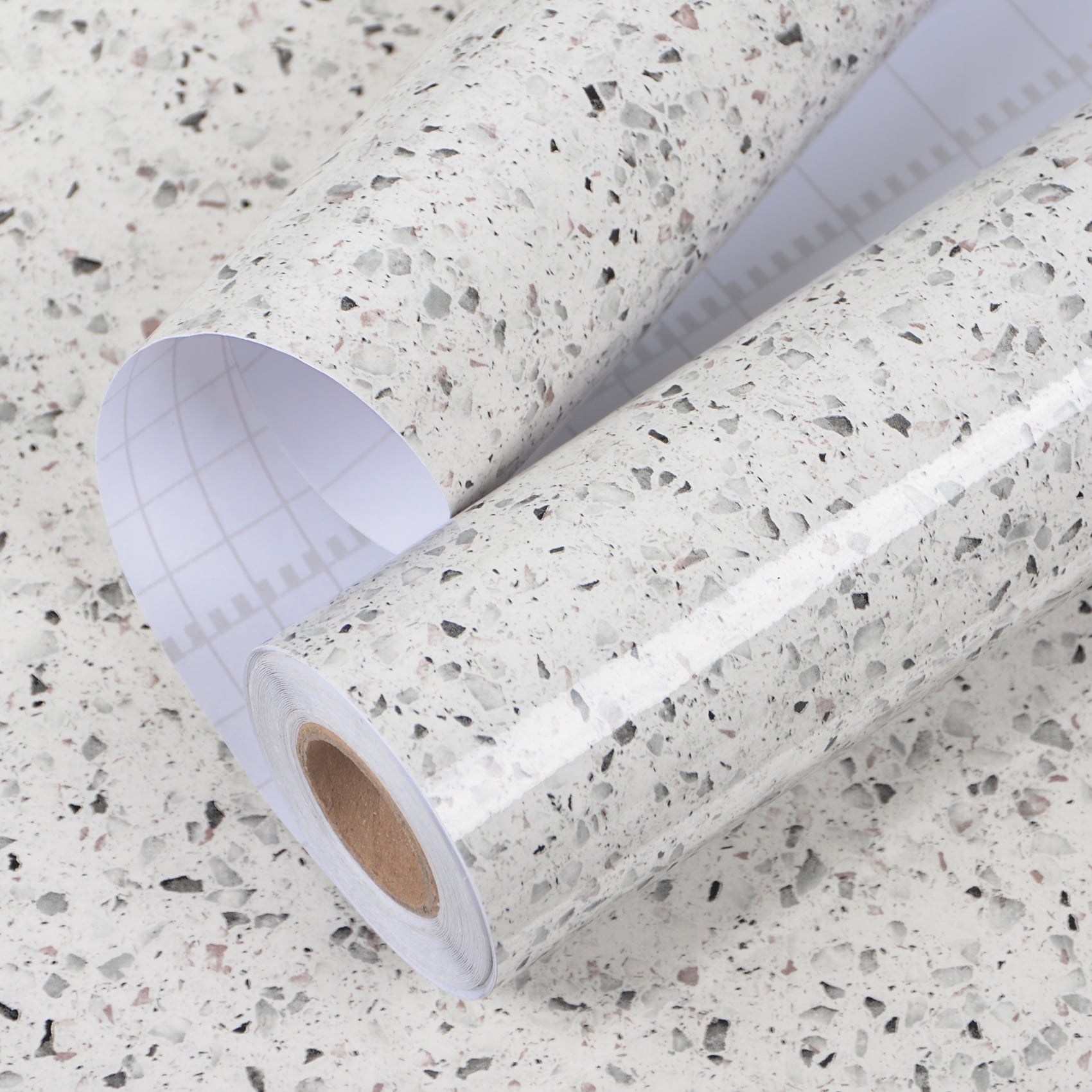 A-b-cil 394 X 16 Inch White Gray Granite Peel and Stick Countertops for Kitchen Self Adhesive Film Marble Contact Paper for Countertops Waterproof Removable Wallpaper Decor Table Desk Counter Top