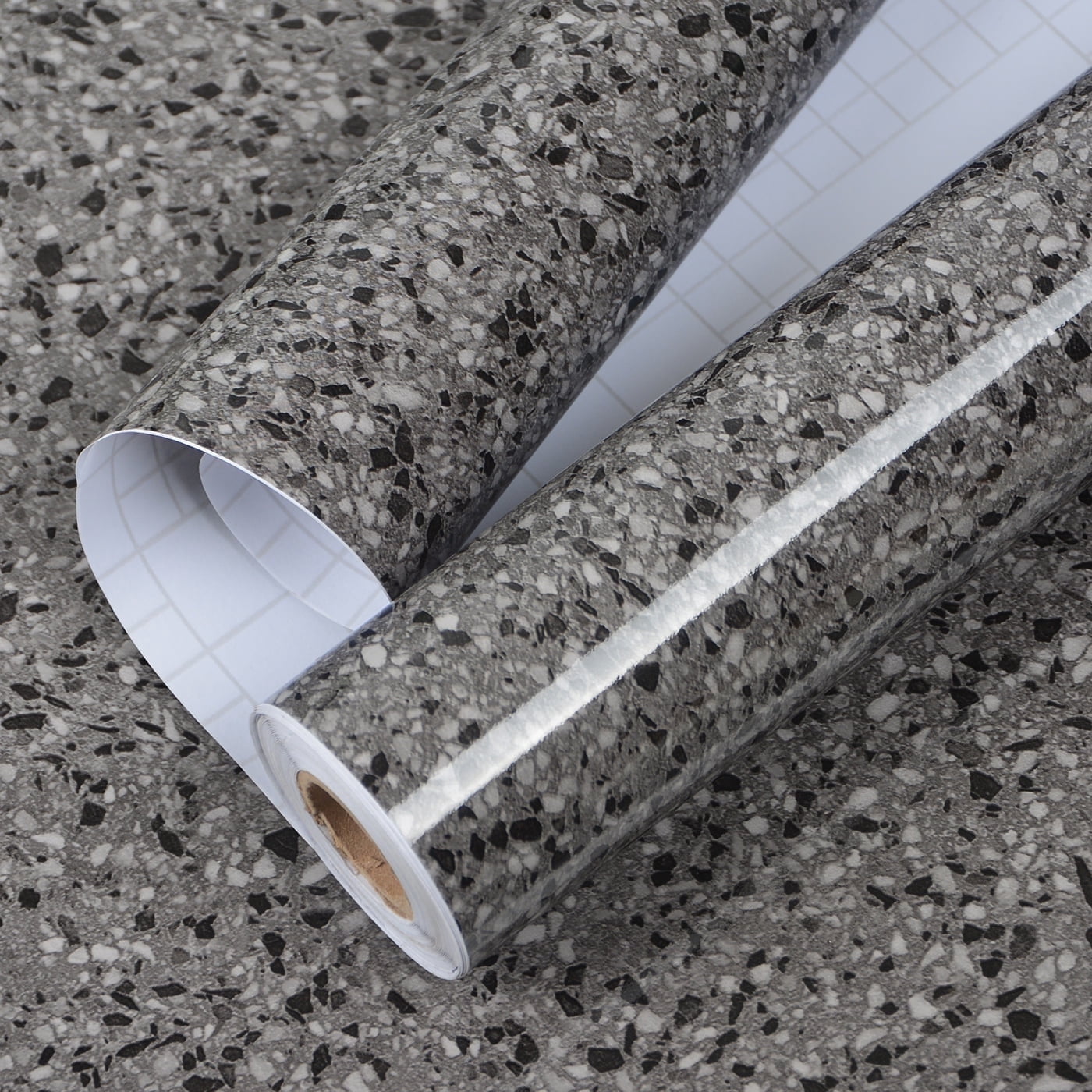 A-b-cil Black Gray Terrazzo Wallpaper 395" X 16" Granite Vinyl Countertop Contact Paper for Kitchen Counters Sinks Cover Top Laminate Stick and Peel Waterproof Wall Paper for Table Covers Stains