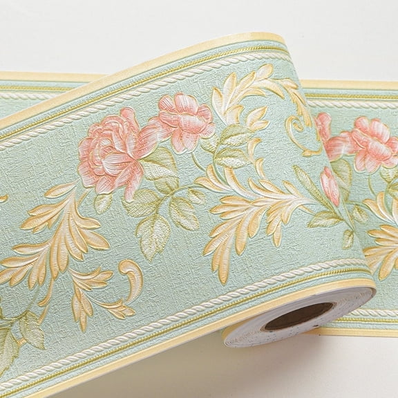 A-b-cil Green Floral Wallpaper Border Decor 394"X4.1" Peel and Stick Wall Border Waterproof Tiles Sticker Wallpaper Self Adhesive Removable Wall Stickers for Bedroom Living Room Decor