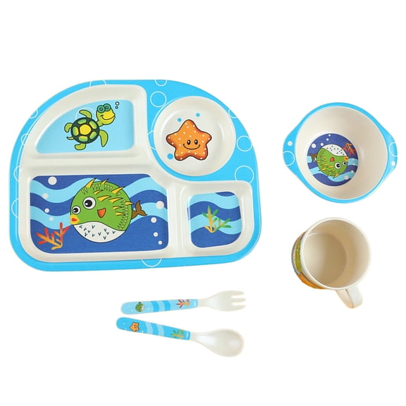 A bamboo fiber children's tableware set baby divided plate cartoon five-piece set
