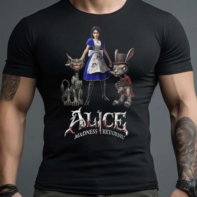 A bargain for you, Alice Madness Returns Alice Liddell Cheshire Cat White Rabbit Shirt Up to