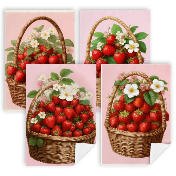 A basket full of ripe strawberries with white flowerskitchen dish towelsPack of 4 16 x 24 Inches decorations for kitchen