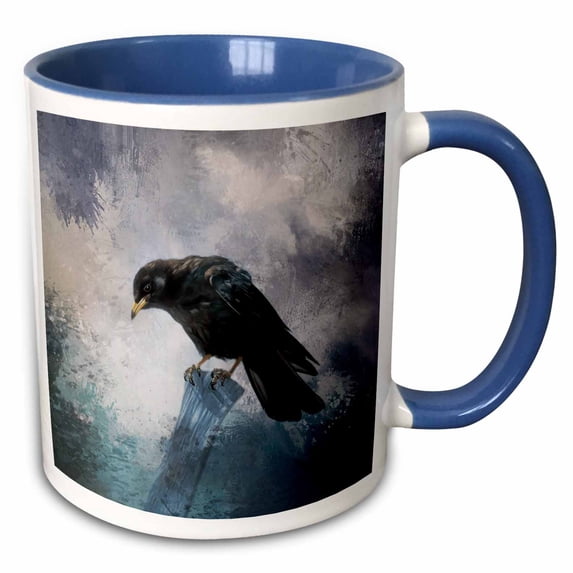 A beautiful painted black crow with a grey blue abstract background 11oz Two-Tone Blue Mug mug-339747-6