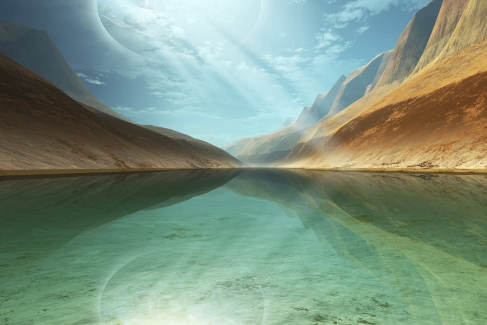 A beautiful river reflects light rays coming down from the sky Canvas Art - Corey FordStocktrek Images (18 x 12)