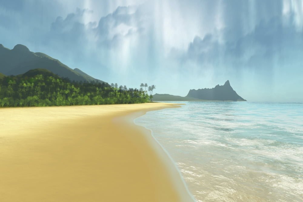 A beautiful tropical island with palm trees Canvas Art - Corey FordStocktrek Images (18 x 12)
