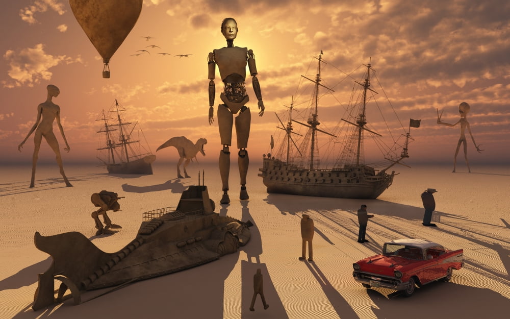A bizarre and surreal sculpture park setup in a desert environment Canvas Art - Mark StevensonStocktrek Images (18 x 12)