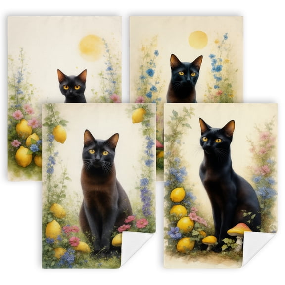 A black cat sitting in a field of lemonshand towels4 Pack 16"x24" hand towels for kitchen