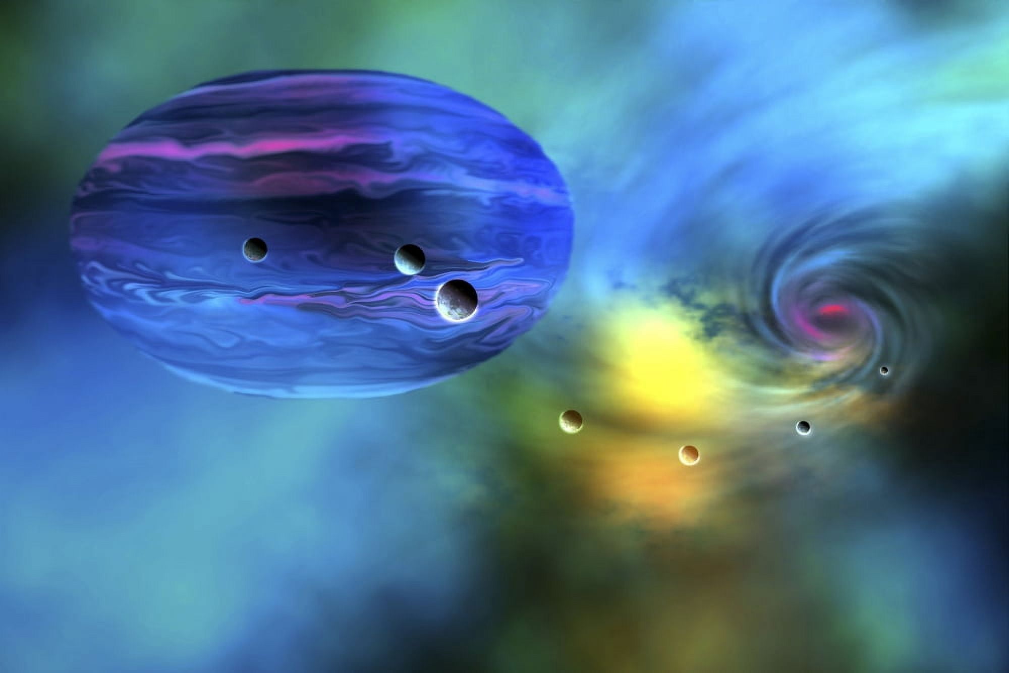 A black hole gobbles up planets down its vortex Canvas Art - Corey FordStocktrek Images (18 x 12)