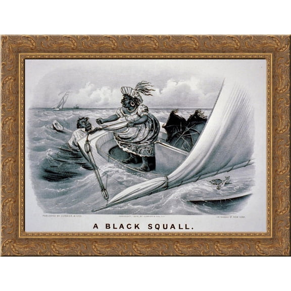 A black squall 24x18 Gold Ornate Wood Framed Canvas Art by Currier and Ives