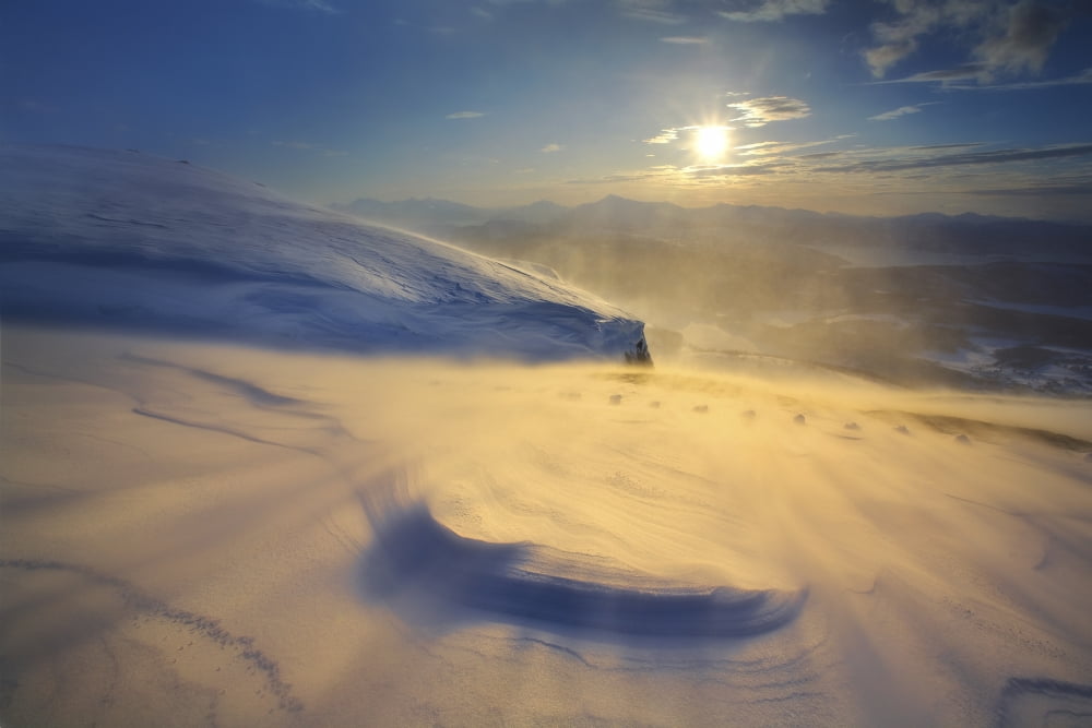 A blizzard on Toviktinden Mountain in Troms County Norway Canvas Art - Arild HeitmannStocktrek Images (35 x 23)