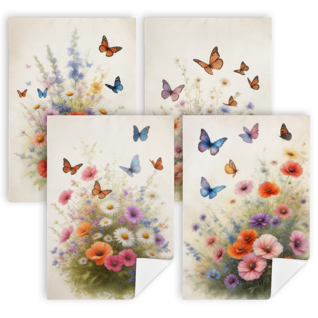 A bouquet of flowers and butterflies on a white backgroundkitchen ...