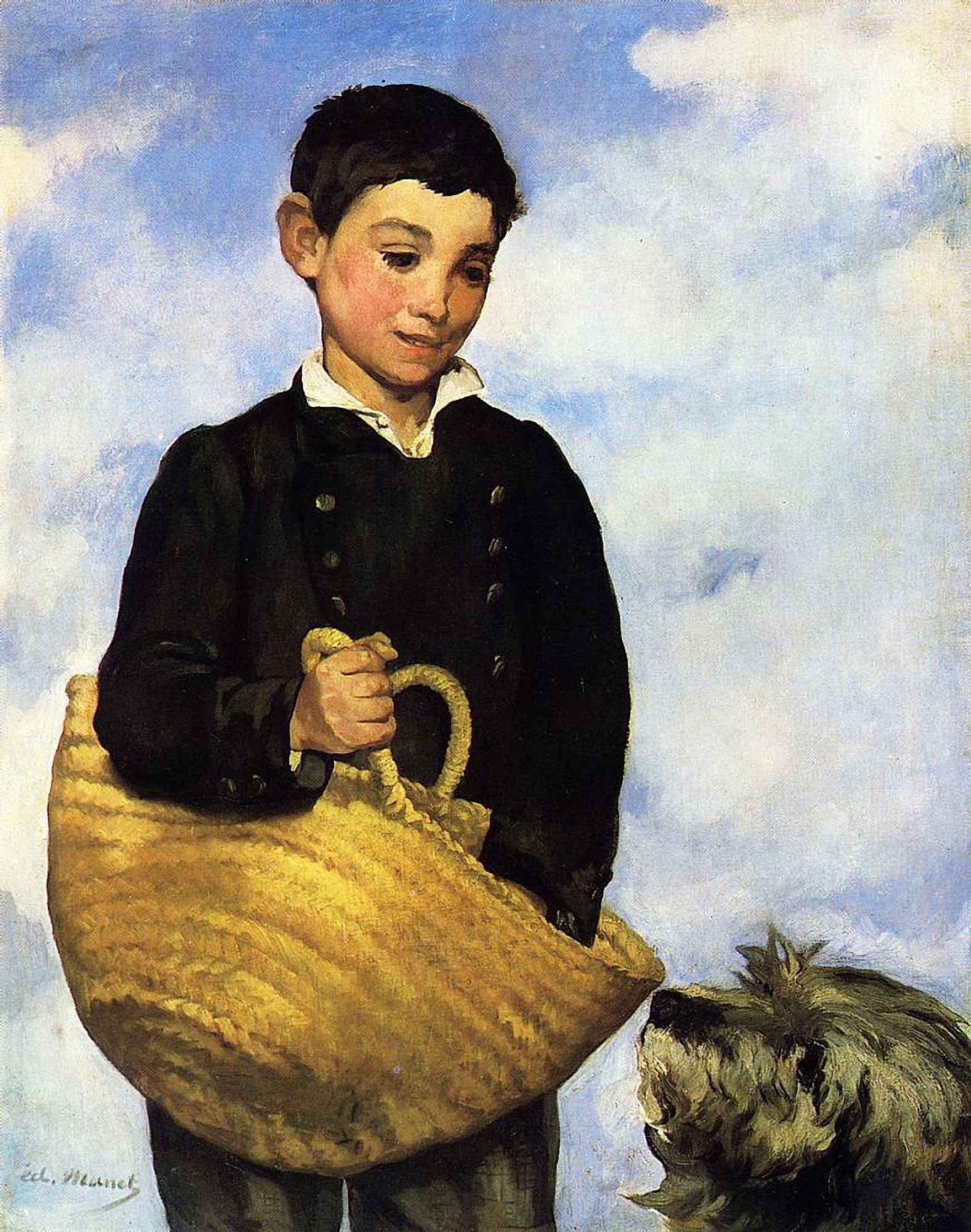 A boy with a dog Canvas Art - Ôø?douard Manet (24 x 36)