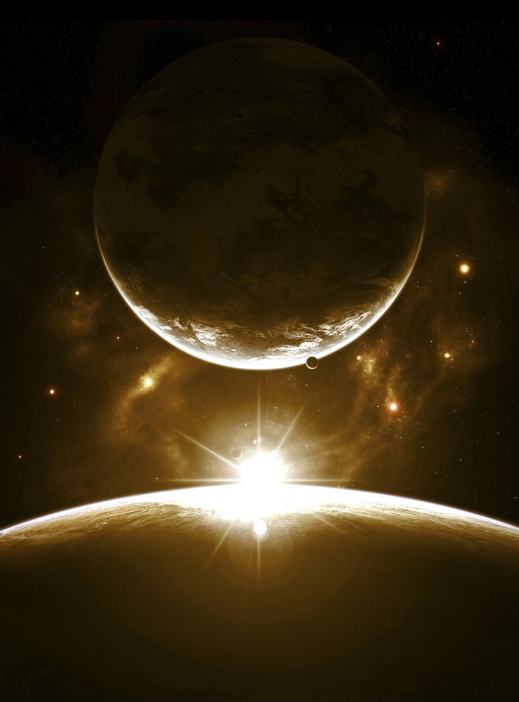A bright morning as the sunrise over the planet breaks the edge for a marvelous sight Canvas Art - Kevin LafinStocktrek Images (25 x 33)