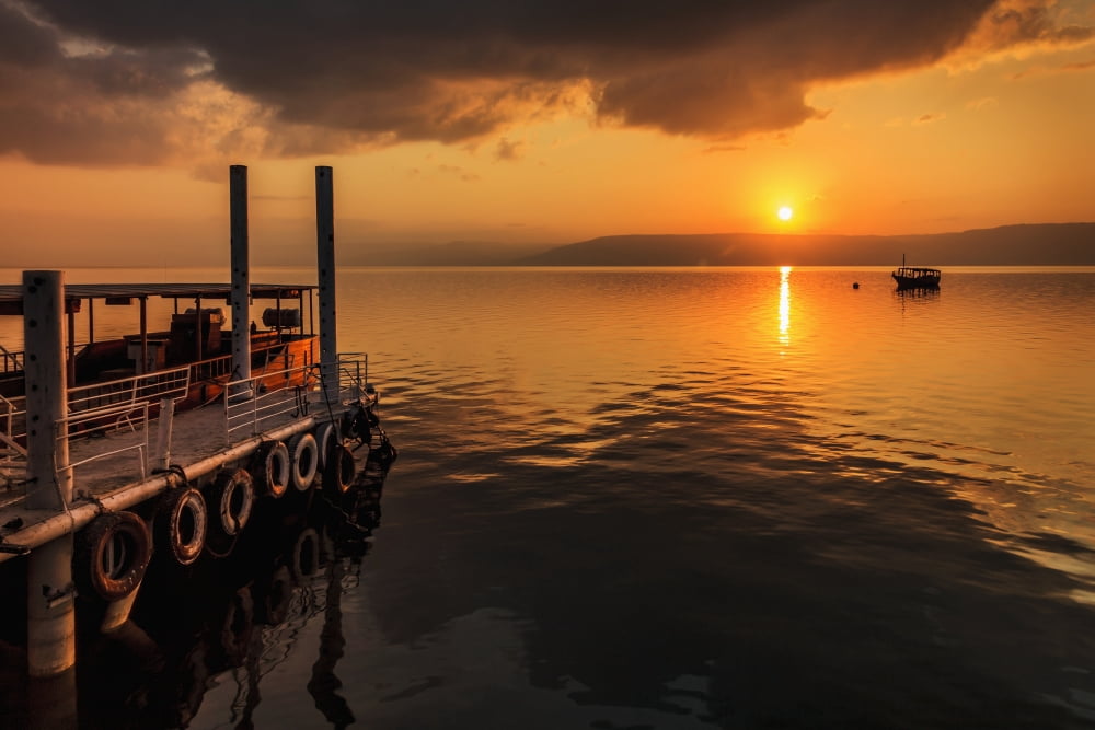 A calm settles on the Sea of Galilee just after a storm Galilee Israel Canvas Art - Reynold Mainse Design Pics (19 x 12)