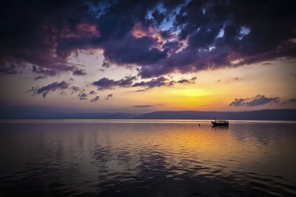 A calm settles on the Sea of Galilee just after a storm Galilee Israel Canvas Art - Reynold Mainse Design Pics (19 x 12)