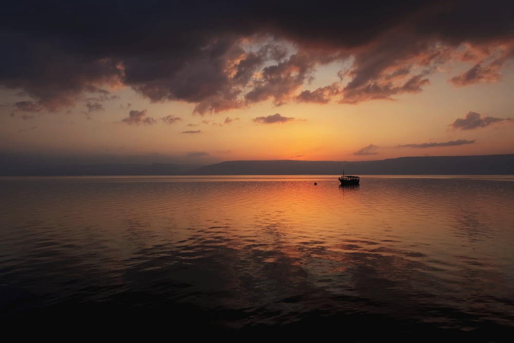 A calm settles on the Sea of Galilee just after a storm Galilee Israel Canvas Art - Reynold Mainse Design Pics (19 x 12)