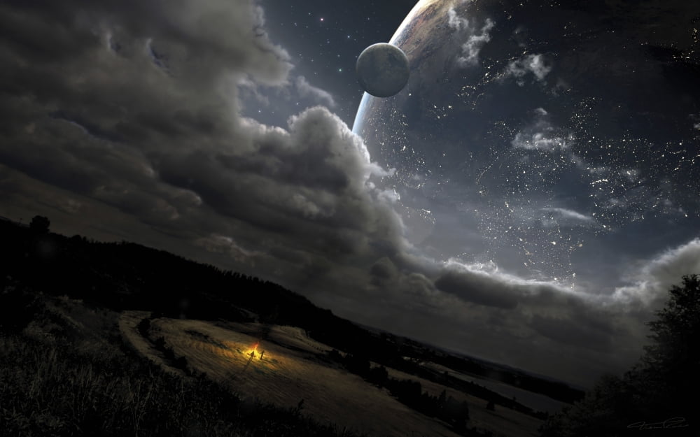 A campfire in a peaceful night somewhere in space Canvas Art - Tobias RoetschStocktrek Images (18 x 12)