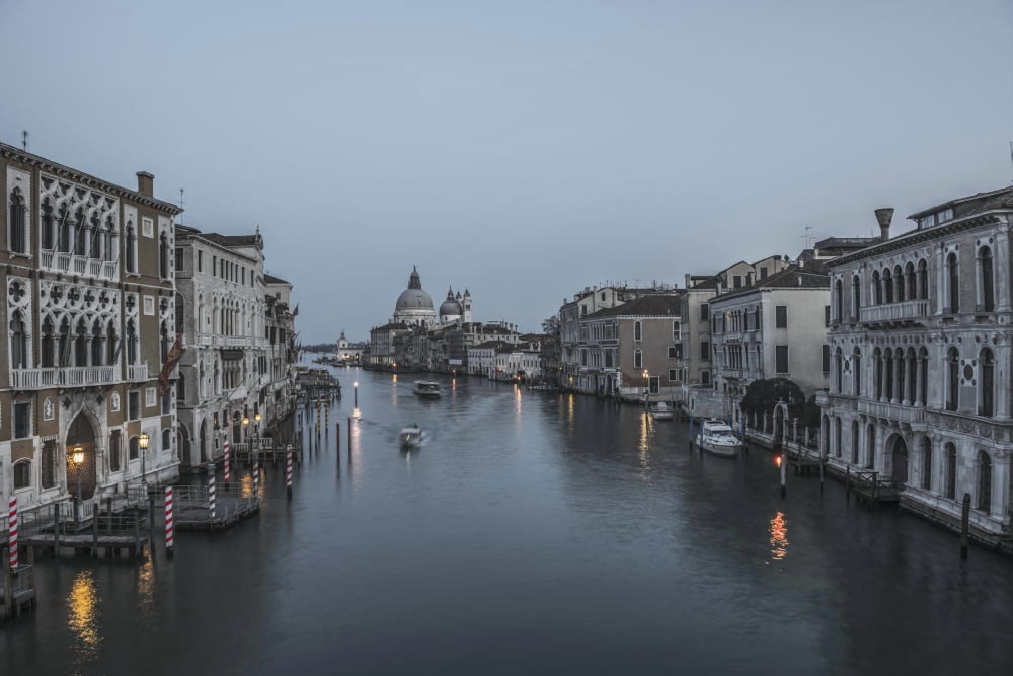 A canal at dusk with the Salute church in the distance Venice Veneto Italy Canvas Art - Mats Silvan Design Pics (38 x 24)