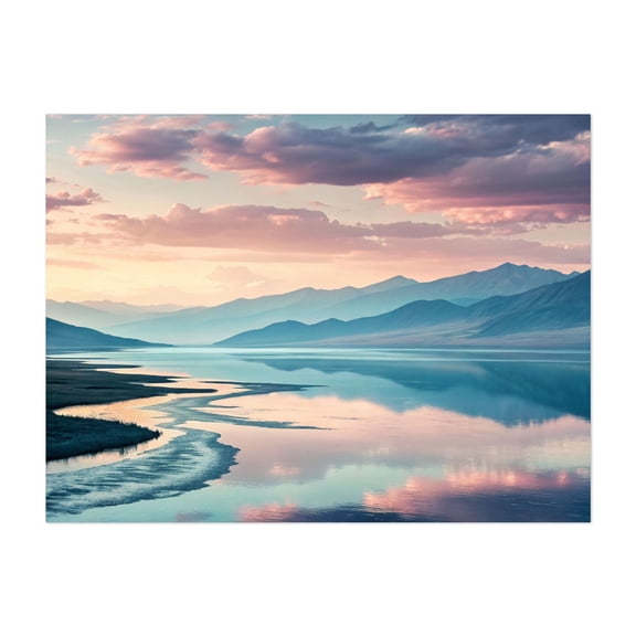 A captivating and ethereal landscape art piece - Painting Landscape Mountain Lake Sunset Nature Pastel Scenic Unframed Wall Art Print 5 x 7 inches
