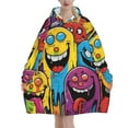 A cartoonish face blanket hoodie, wool blanket sweatshirt for adult