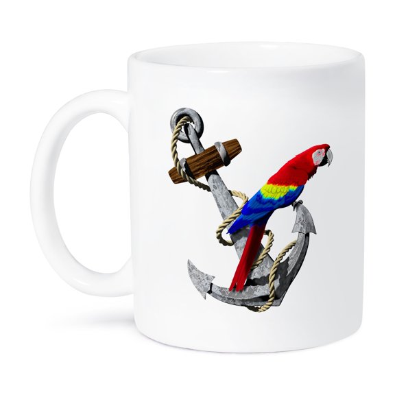 3dRose, A classic ship anchor nautical graphic and tropical colorful parrot., 15oz Mug