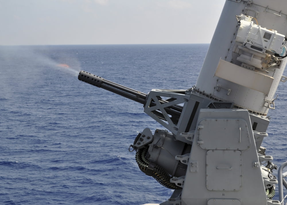 A close-in weapons system aboard the amphibious transport dock ship USS Denver Canvas Art - Stocktrek Images (34 x 24)