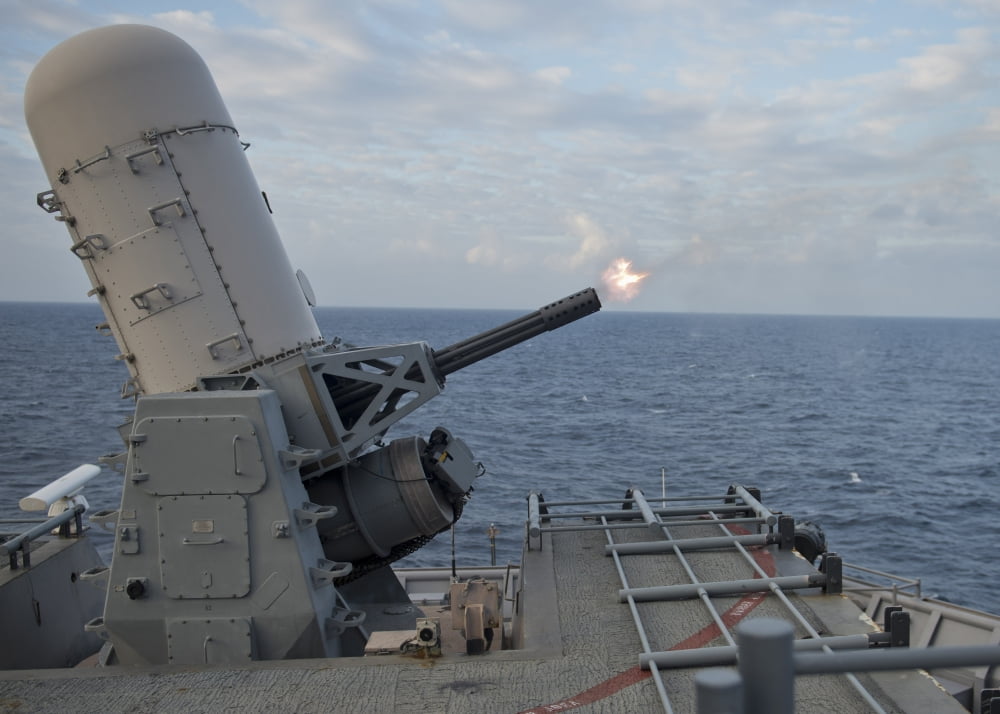 A close-in weapons system is fired aboard USS Tortuga Canvas Art - Stocktrek Images (33 x 24)
