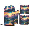 A closeup of artistic abstraction Oven mitts and pot holders 4piecer