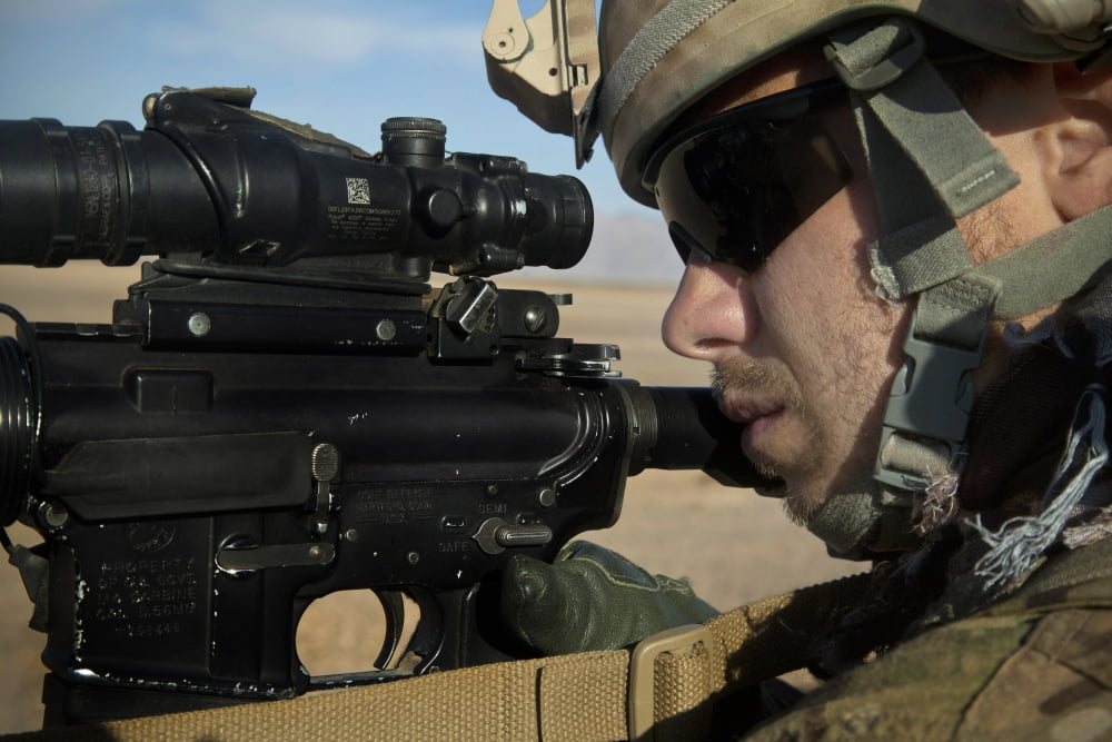 A coalition force member maintains security in Afghanistan Canvas Art - Stocktrek Images (35 x 23)