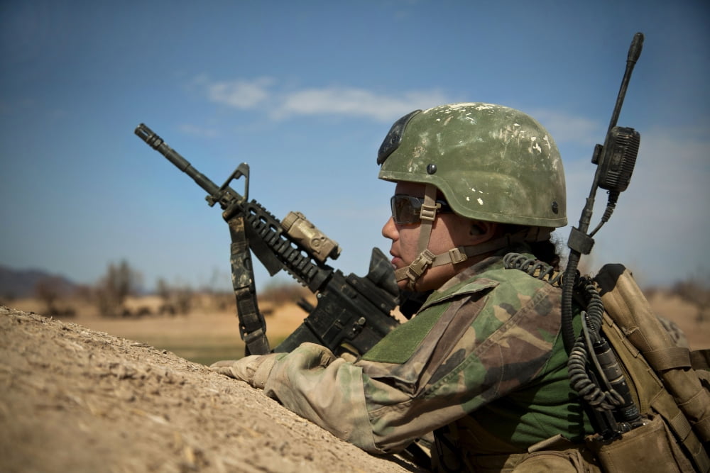 A coalition force member provides overwatch in Afghanistan Canvas Art - Stocktrek Images (35 x 23)