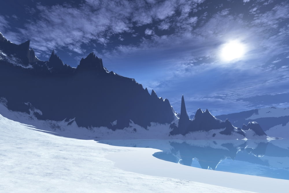 A cold winter night on this beach has a full moon Canvas Art - Corey FordStocktrek Images (35 x 23)